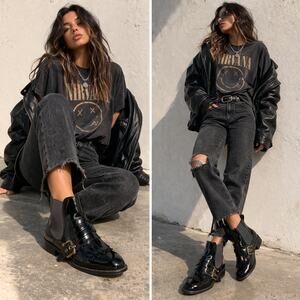 Marc Fisher Black Patent Leather Fringe Chelsea Boots  Size 7.5M – Lug Sole Boot